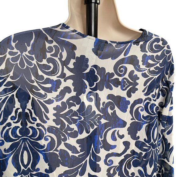 Catherines Lightweight Sheer Wrap Blue Floral Kimono Cardigan Plus Size 3X u - Picture 6 of 11